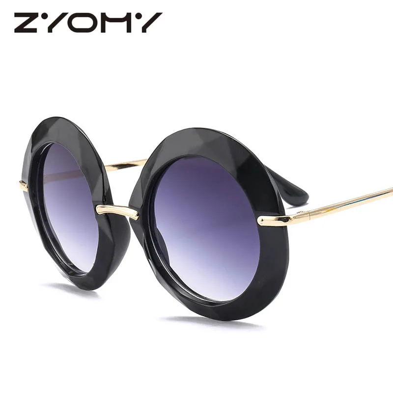 

Round Big Frame Sunglasses Men Women Luxury Shin Diamond Faceted Oversized Sun Glasses Trend Gradient Color Goggles Eyeglass