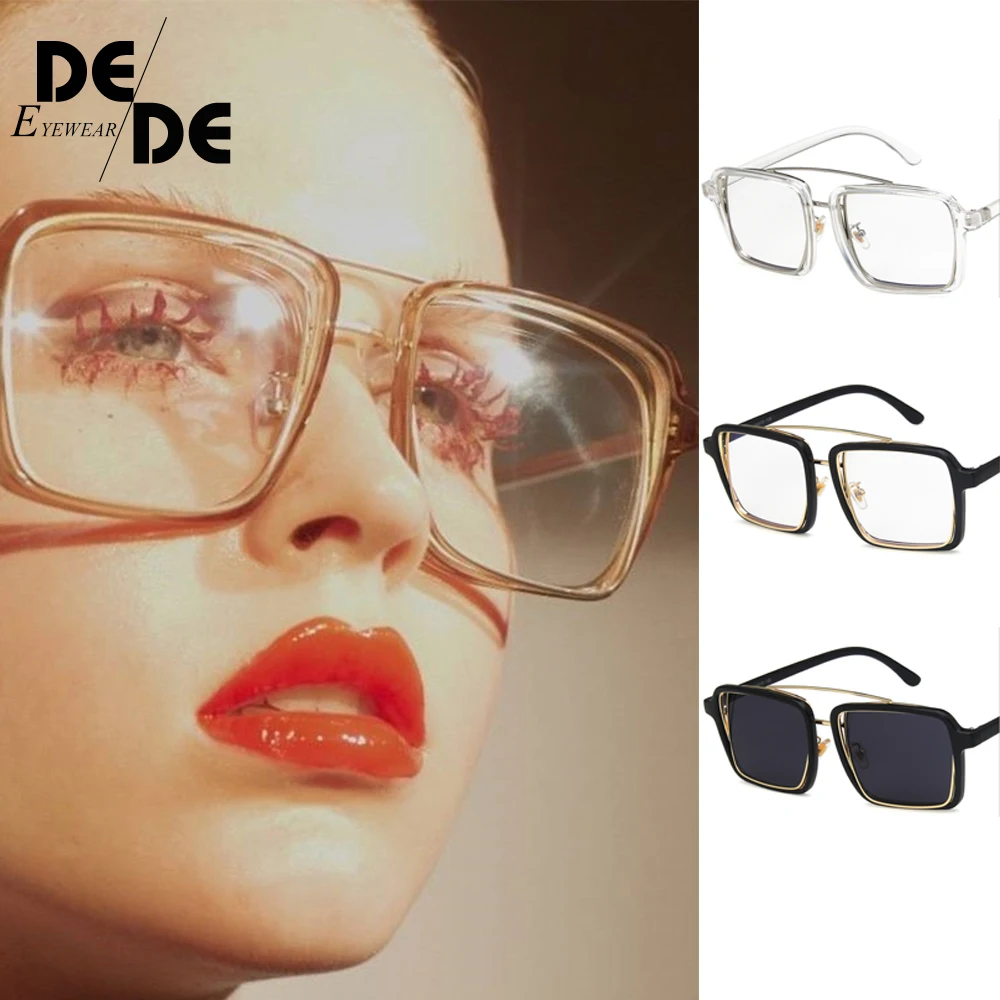 Новые прозрачные очки в оправе, сетчатые красные квадратные плоские зеркальные модные большие солнцезащитные очки в европейском и американском стиле
