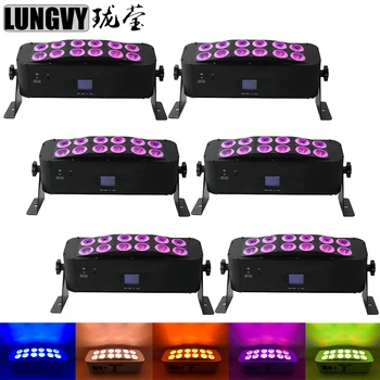 

Free Shipping 6pcs/Lot 12*18w RGBWA+UV 6IN1 Battery 2.4G Wireless Phone App LED Wall Wash DMX Stage Light For Event Party Disco