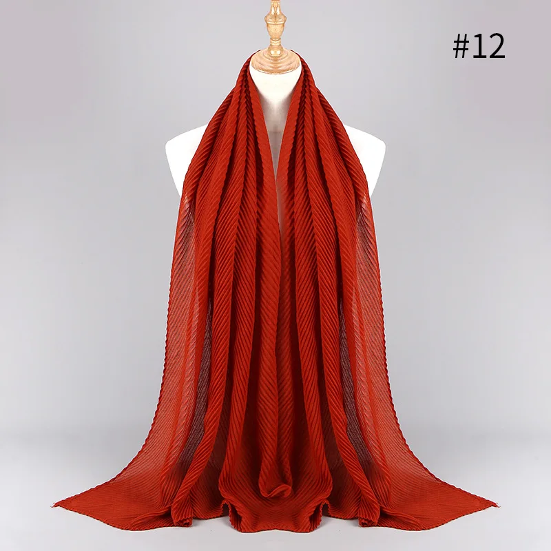 10 шт./лот женский хлопковый гофрированный шарф простой хиджаб сплошной цвет плиссированные с рюшами морщинки длинные большие шарфы хиджабы - Цвет: 12 caramel