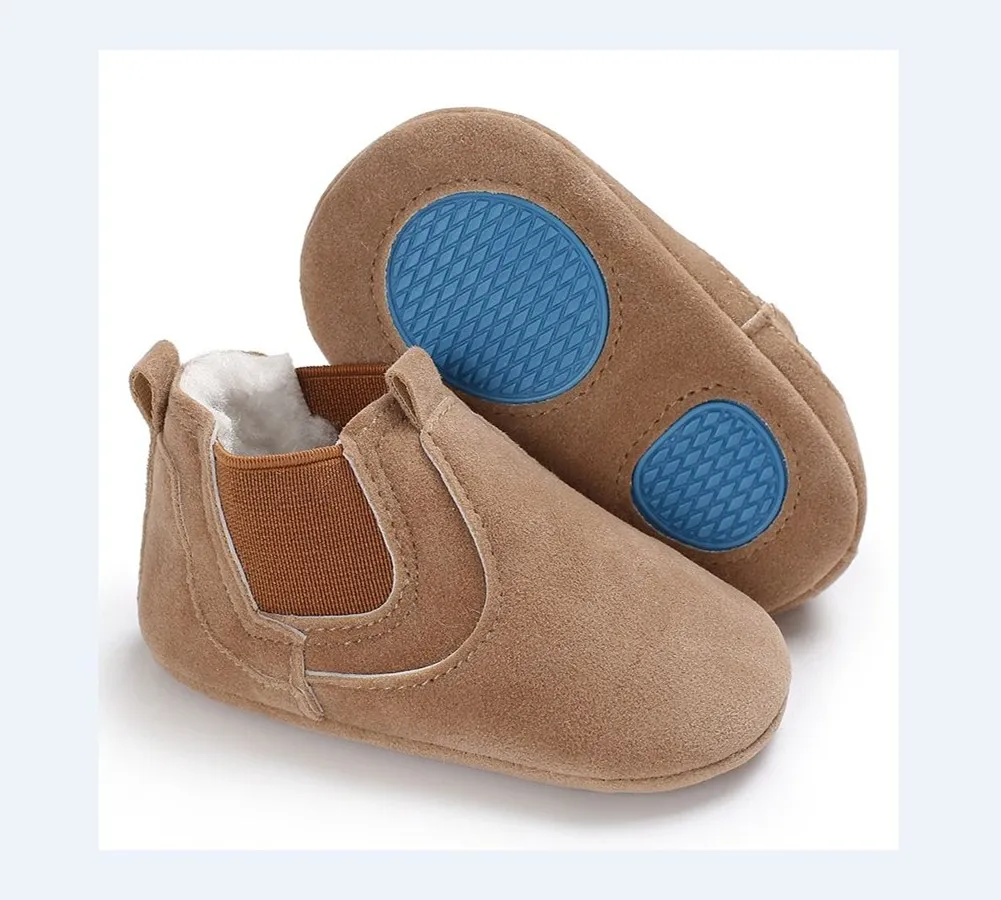 Удобная обувь для маленьких мальчиков и девочек; нескользящая обувь с мягкой подошвой кожаные - Color: Brown
