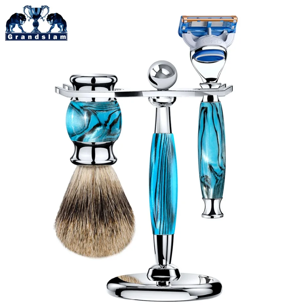 

Grandslam 1 Set Man Shaving Razor Kit 5 Blade Cartridge Shaver + Razors Stand Holder + Best Badger Hair Shaving Brush