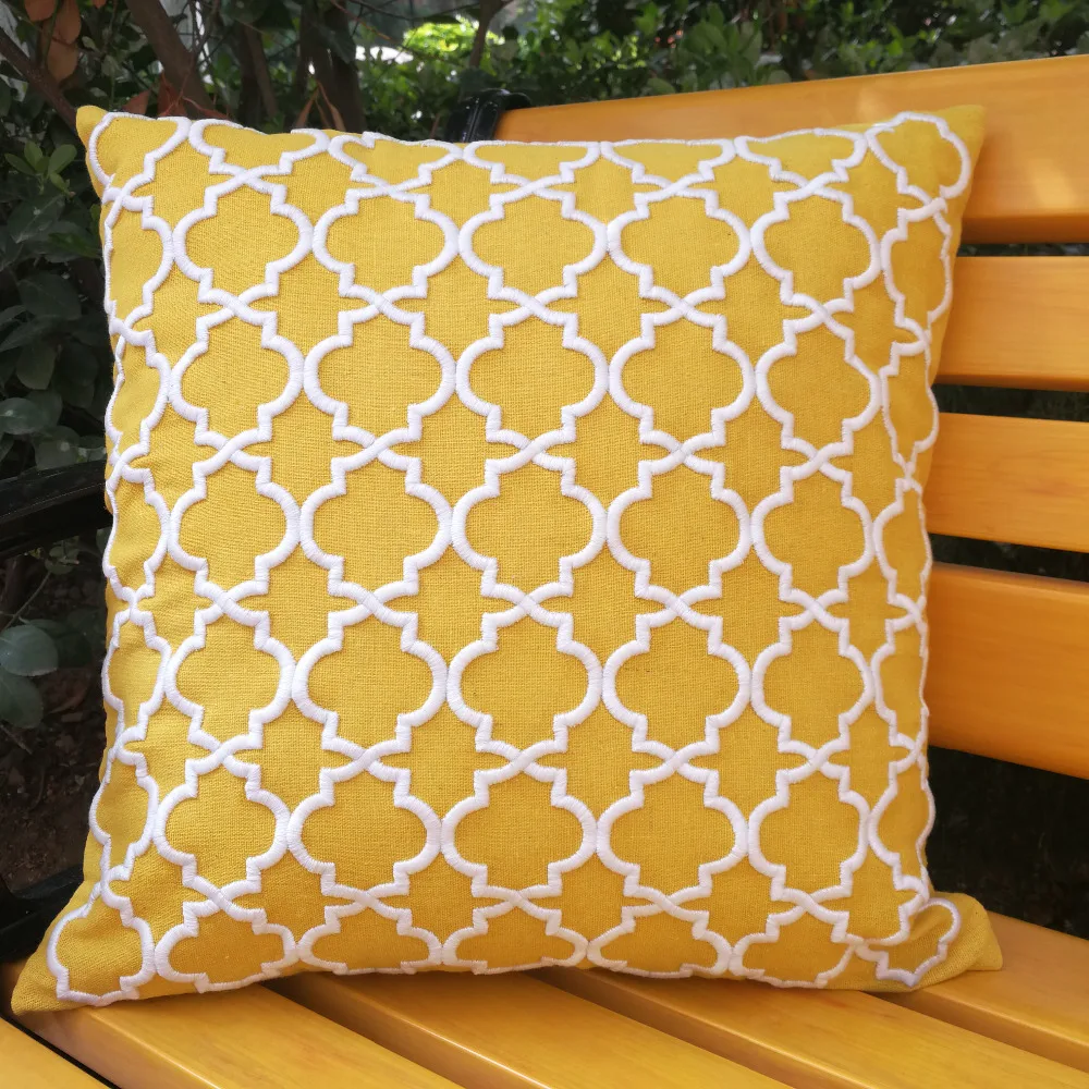 

Geometric embroidery cushion cover /white and yellow emboridery pillow cover/decorative throw cushion sham wholesale 45x45cm