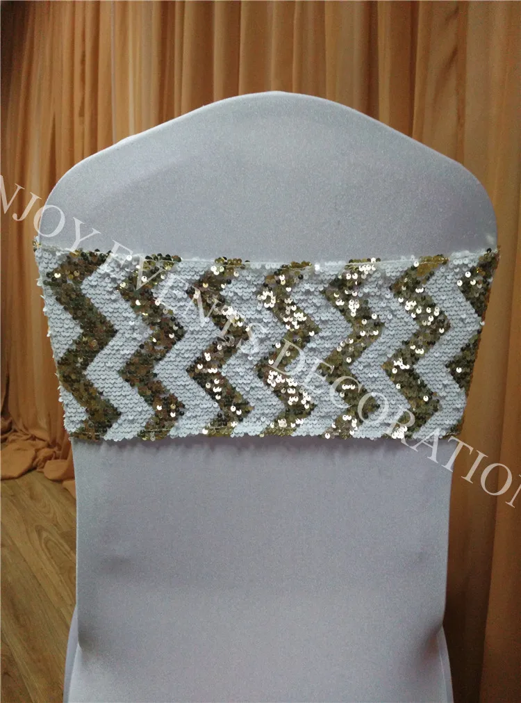 

40pcs YHA#63 light gold chevron luxury sequins chair band for any chair back decor