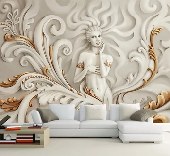 

Custom Wall Paper Goddess Of Mercy Gold Embossed Wallpaper Sofa Living Room TV Backdrop Wall Sticker YBZ009