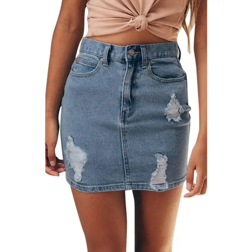 

Women's Fashion Sexy Solid Button Empire Women Denim Jeans Solid Casual Hole Button Short Skirt Apr 06