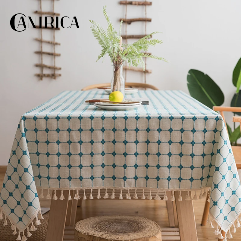

CANIRICA Tablecloth Linen Table Cloth For Kitchen Table Cover Mantel Decorative Pastoral Tassel Tafelkleed Rectangle Picnic Mat