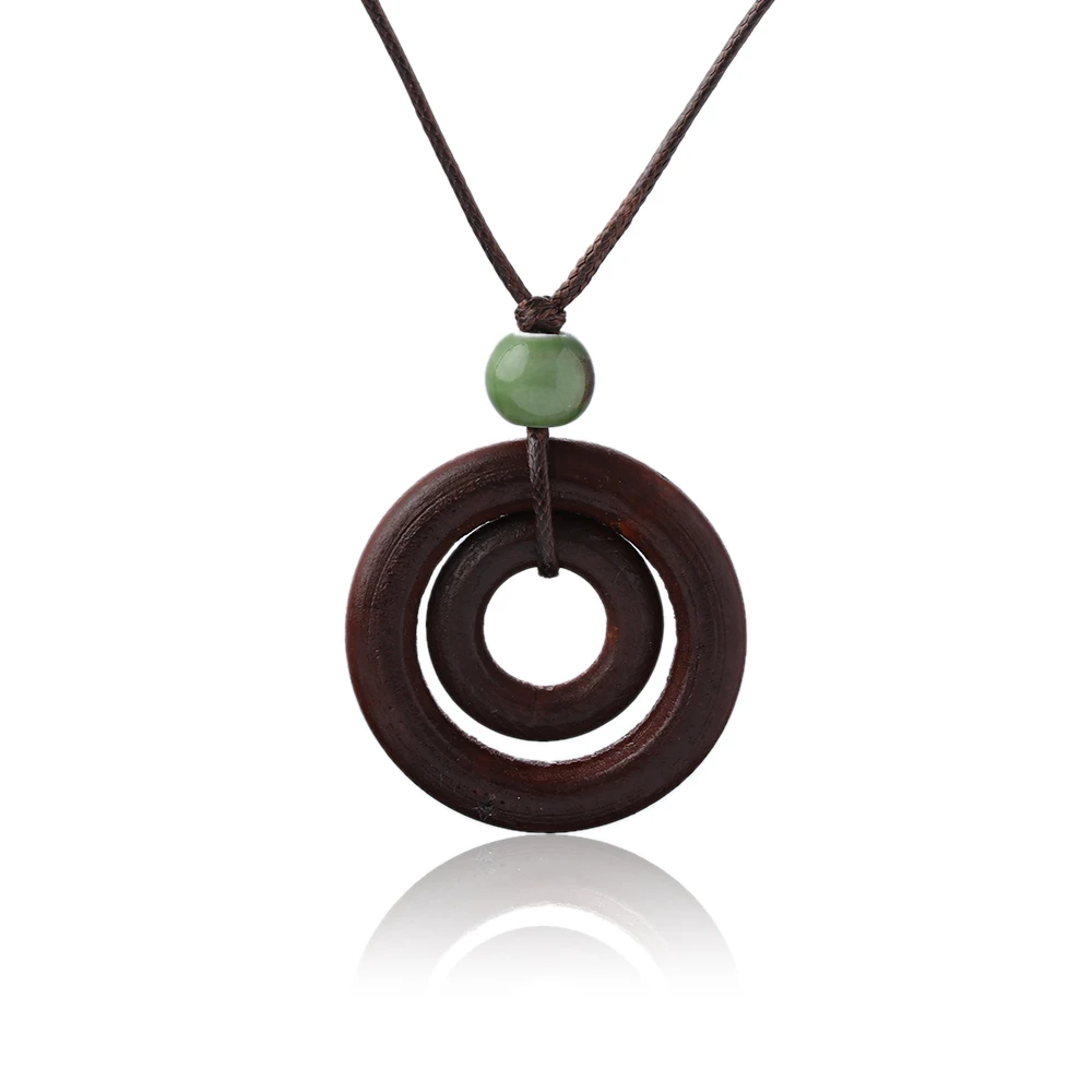 1 шт модные креативные сны простой модный двойной круг подвеска коричневая Веревка Цепь ручной работы Смола дерево ожерелье