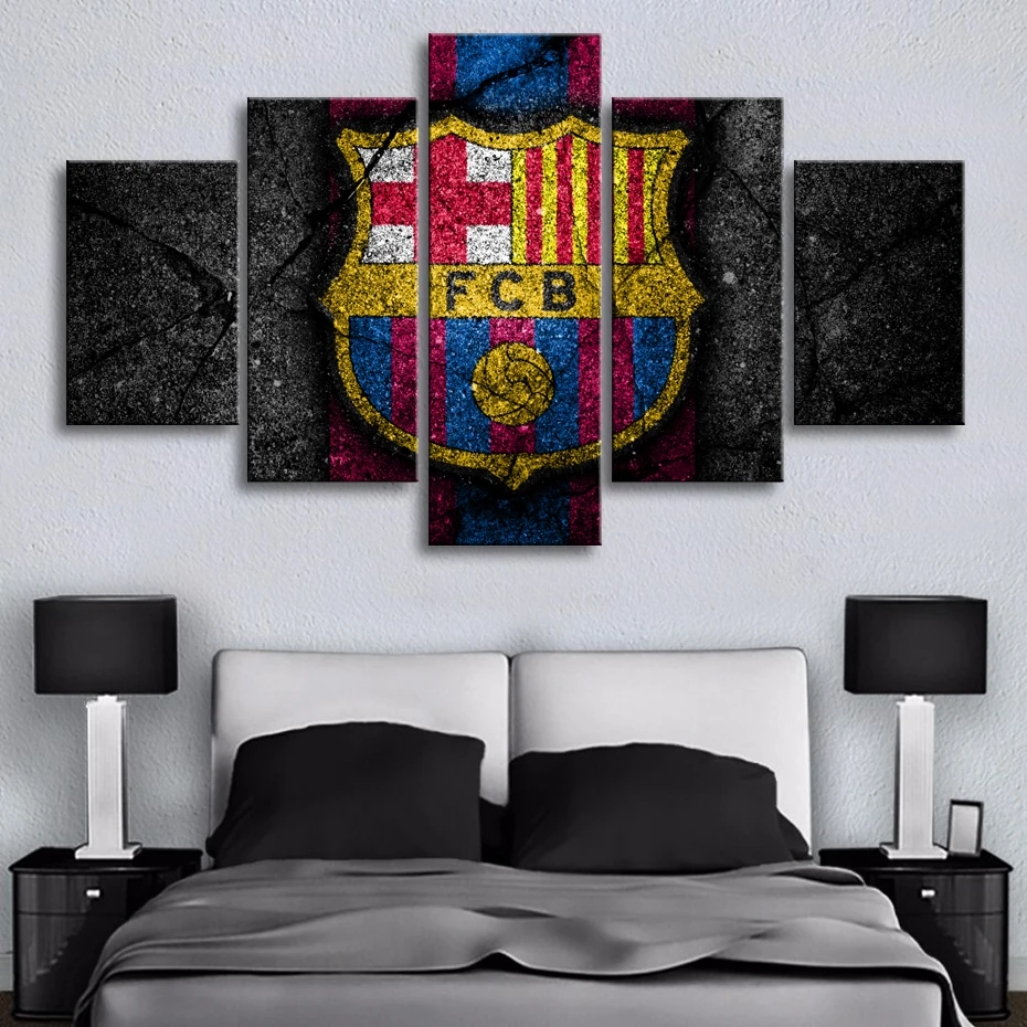 Большой флаг Барселоны настенные плакаты HD футбол 5 шт. холст картины Спорт, настенное искусство принты картины Мальчики украшения спальни рамки