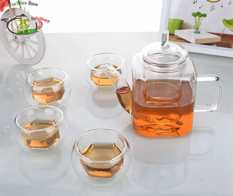 1x Heat Resistant Clear Glass Tea Set 11.8fl.oz 350ml Square Shaped