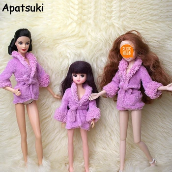 

Doll Accessories Purple Plush Bathrobe For Barbie Bathroom Winter Pajama Sleeping Wear Casual Clothes For Barbie Doll House Toy