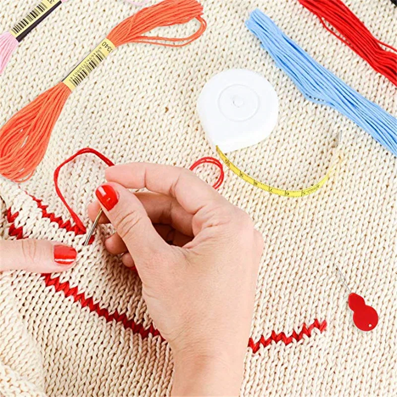 Cross Stitch Floss Kit Embroidery Starter Kit with 5pcs Bamboo Hoops 50pcs Color Skeins Threads 11CT Aida Cloth Sewing Tools