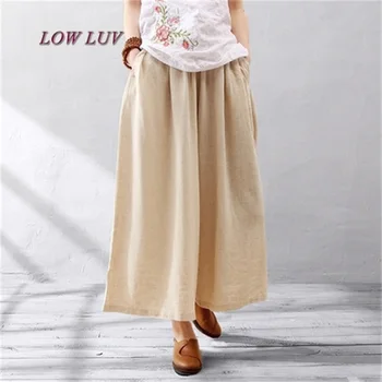 

2017 Woman Summer Trousers Cotton Linen Loose Trousers Wide Leg Pants Elastic Waist Vintage Womens Casual Harem Pants TB436