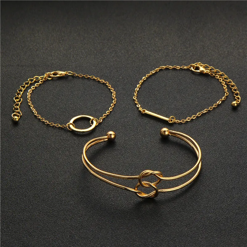 Docona, богемный золотой цвет, двойной узел, браслет, набор, браслет для женщин, цепочка, открывающийся, регулируемый, браслет, 3 шт./1 комплект, 6131