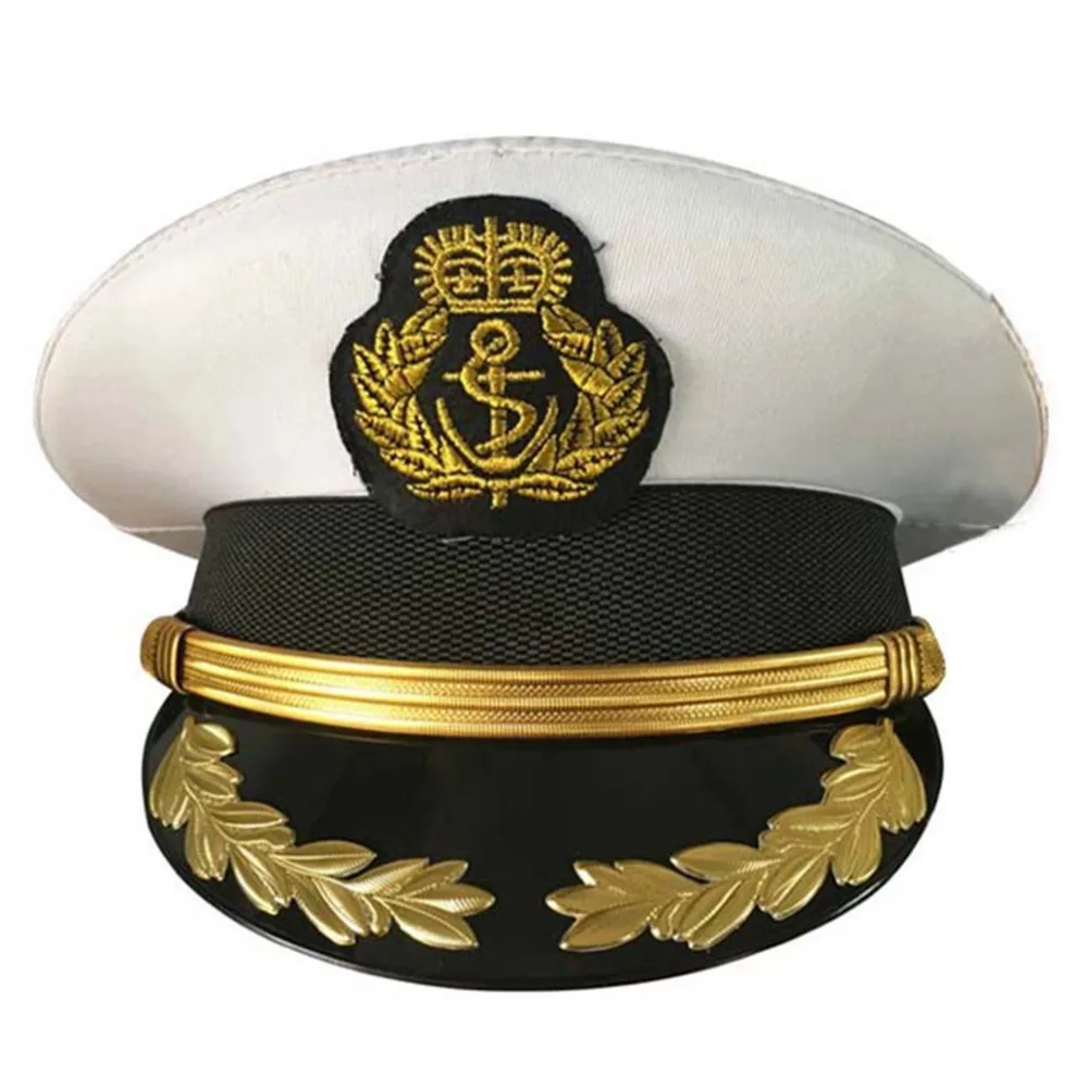 

Military Costume Hats Navy Officer Caps Adult Men White Military Hats