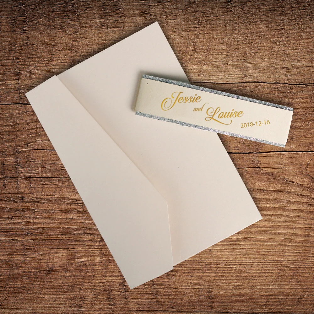  Ivory White Pocket Wedding Invitation Customized Invitation Cards with Silver Liner - Set of 50 pcs - 32876116854