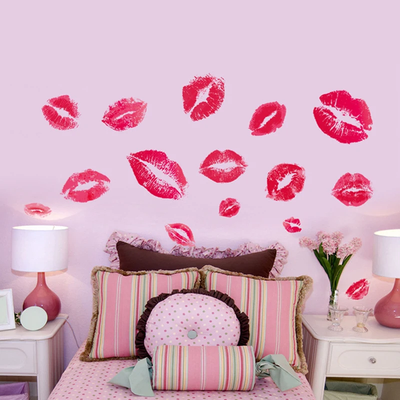 (2 piece/lot)Sexy Red Lips Wall Sticker Removable Vinyl ...