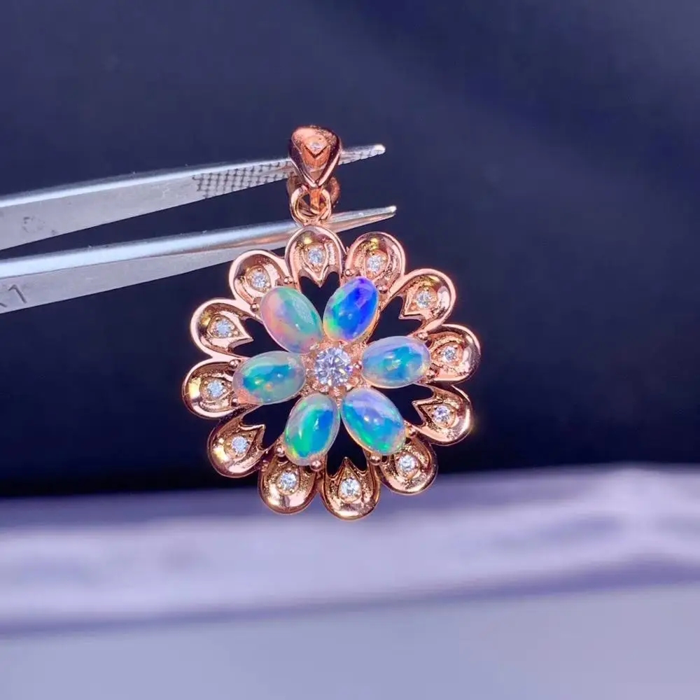  Naturel multicolore opale pendentif naturel pierre gemme pendentif collier S925 argent ancien rond 