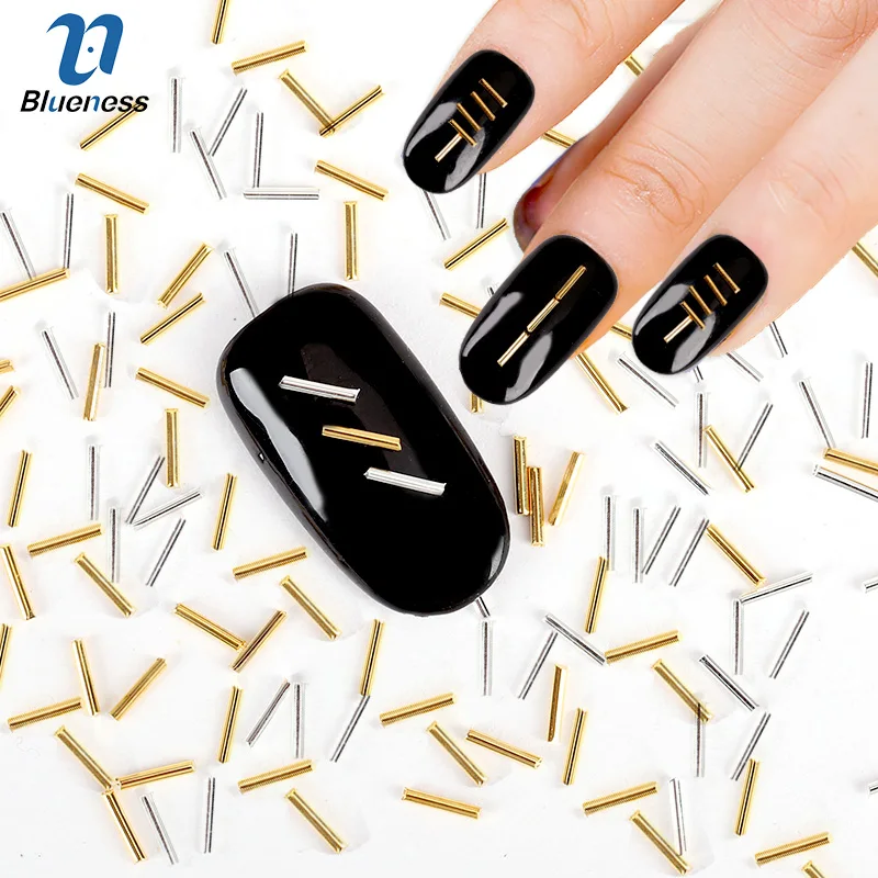 

Blueness Gold Silver 2 Color Strips Design 3D Glitter Nail Art Diy Studs Charms Rhinestones Decorations