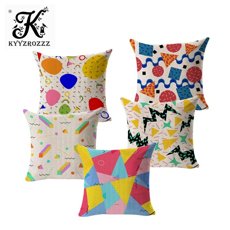 

Geometry Cushion Covers Plain Weave Cotton Linen Home Decor Pillow Case Square Waist Pillow Funda Cojin