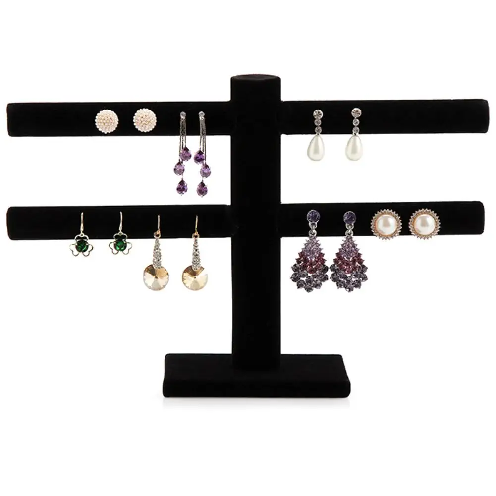 

Multi Layers T-Bar Velvet Ring Earrings Stud Jewelry Stand Holder Display Rack hot