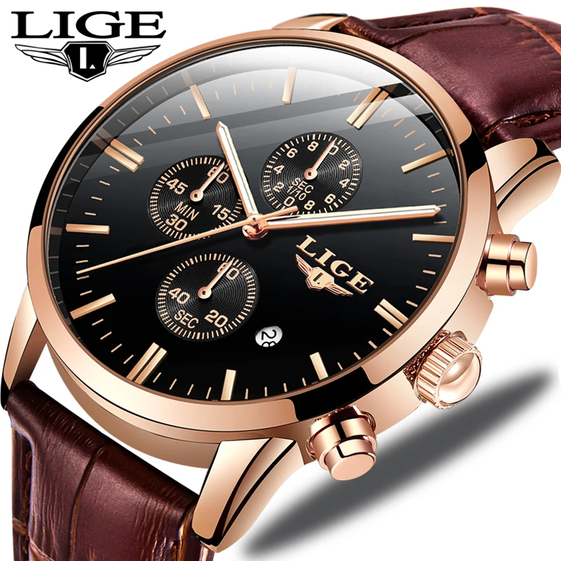 

LIGE New Watch Men Fashion Sport Quartz Clock Mens Watches Brand Luxury Leather Business Waterproof Watch relojes para hombre