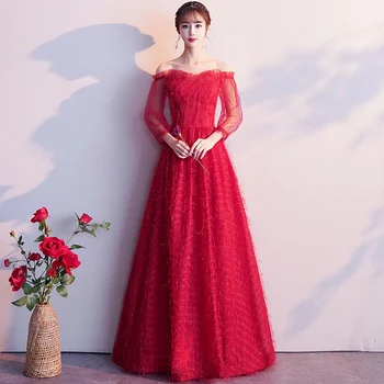 

Sext Full Leng Bride Red Wedding Dress Elegant Slim Solid Cheongsam Fashion Banquet Party Gowns Marriage Dresses Girl Gift 3XL