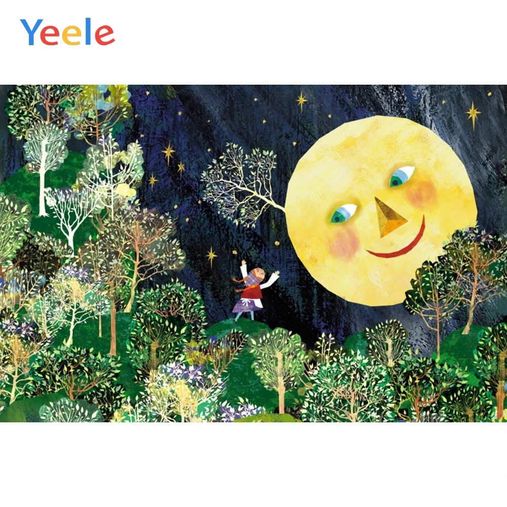 

Yeele Moon Star Tree Girl Scene Photography Children Background Photographic Child Painting Night Backdrop For Photo Studio