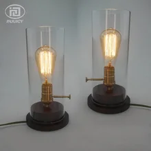 Винтажная промышленная медная база Эдисон-стол лампа Кофейня настольная лампа стеклянный абажур деревянный свет прикроватная лампа для спальни
