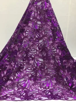 

Hot Sale 2019 high quality purple african tulle lace fabric Wholesale sequins French net lace fabric for Nigeria wedding dress