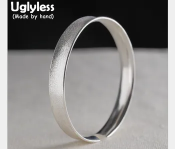 

Uglyless Real 990 Silver Women Personalize Concaved Wide Bangles Simple Handmade Brushed Fine Jewelry Classic Ethnic Fine Bijoux