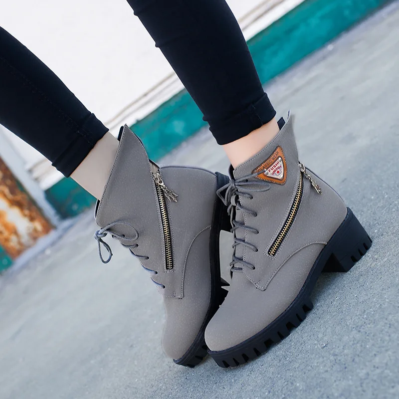 

2016 autumn and winter fashion casual boots thick crust Martin boots lace boots women and Student shoes simple single