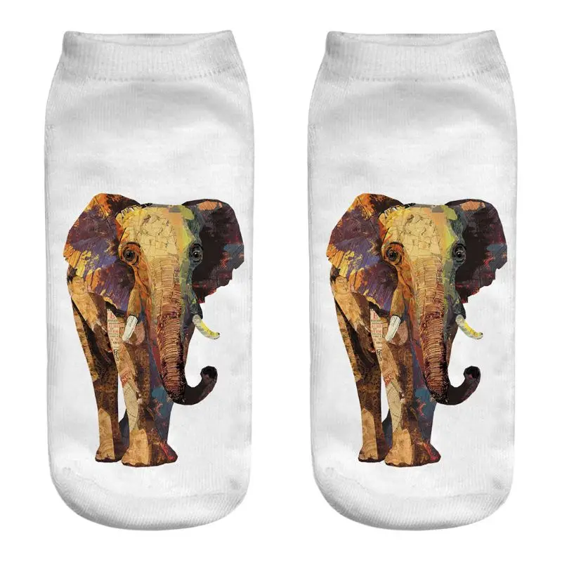 

Harajuku Bohemian Women Girls Geometric Colored Elephant Low Cut Short Boat Socks 3D Digital Printing Rib Trim Causal Hosiery