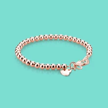 Минималистичный браслет из стерлингового серебра 925 пробы женский розовый браслет из бусин золотого цвета Классический студенческий Шарм ювелирные изделия из чистого серебра высокого качества