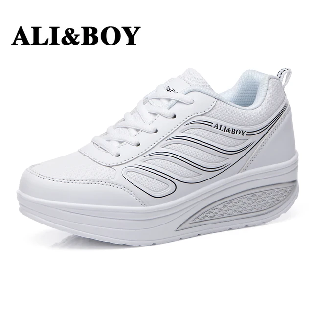 US $19.94 ALIBOY PU leather 2017 womens running shoes Platform Slimming Shoes Ladies Wedges Swing women spo