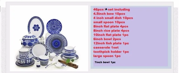 Набор керамической посуды 46 шт. плоские тарелки миски суп ложки Роскошный Дизайн