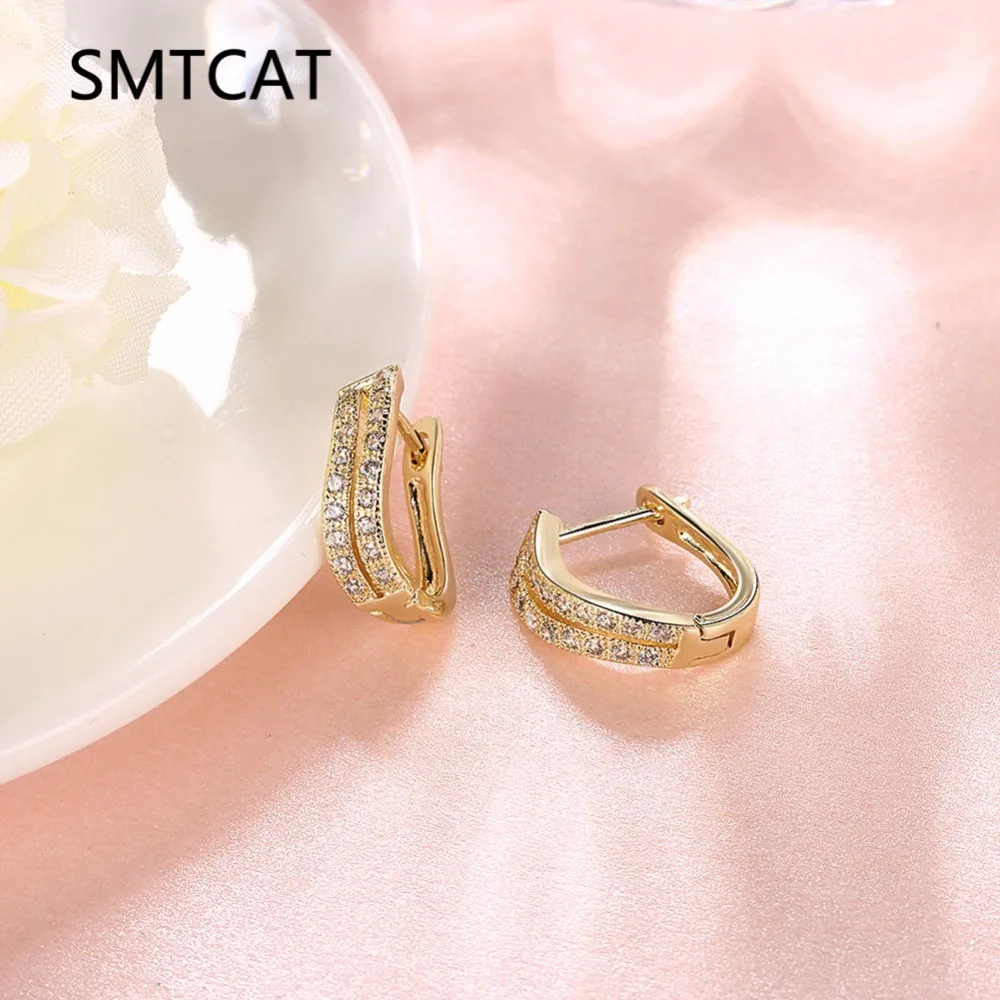 

SMTCAT Double Row Luxury Zircons Setting Components For Women Hoop Earrings Gold Color Jewelry Making Best Quality