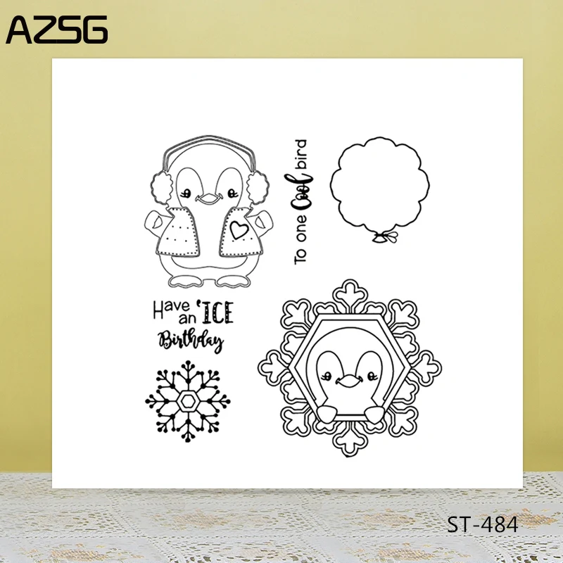 

AZSG Snowflake Balloon Lovely Penguin Clear Stamps For DIY Scrapbooking/Card Making/Album Decorative Silicone Stamp Crafts