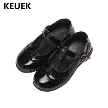 

New Children Single Shoes Girls Princess Genuine Leather Flats Casual Baby Toddler Black Student Dress Performance Shoes Kids 04