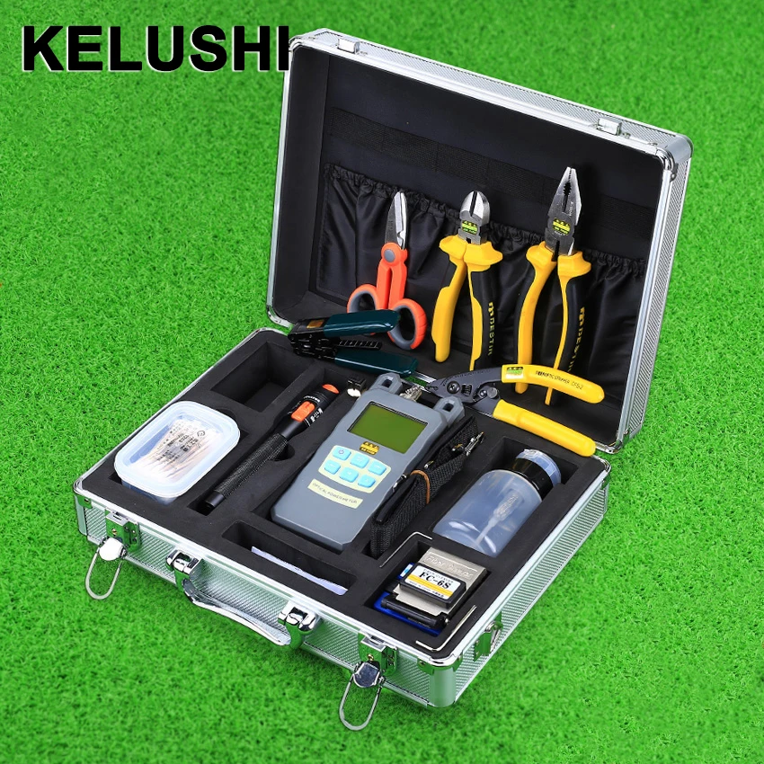 

KELUSHI 24 in 1 FTTH Fiber Tool Kit FC-6S Cleaver with 10mW Visual Fault Locator Fiber Stripper Power Meter Wrie Striper