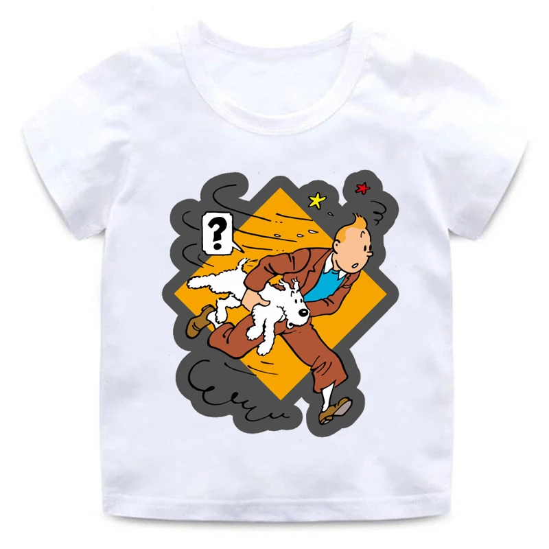 Детская футболка для мальчиков и девочек с рисунком из мультфильма «Тинтин» Детская Удобная хлопковая Футболка с круглым вырезом и смешной короткий рукав