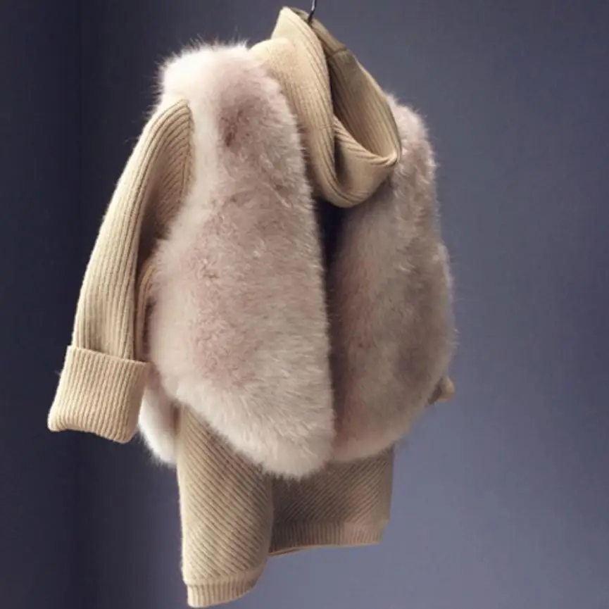

2019 Children's Jacket Faux Fox Fur Vest Coat Boys Girls Imitation Fur Wasitcoat Unisex Jacket Sleeveless Warm Kids Clothes Y108