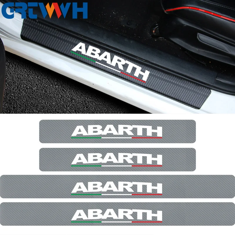 

4pieces car carbon fiber wear plate protection sticker for ABARTH logo door sill pedal for Fiat Punto 500 Stilo car accessories
