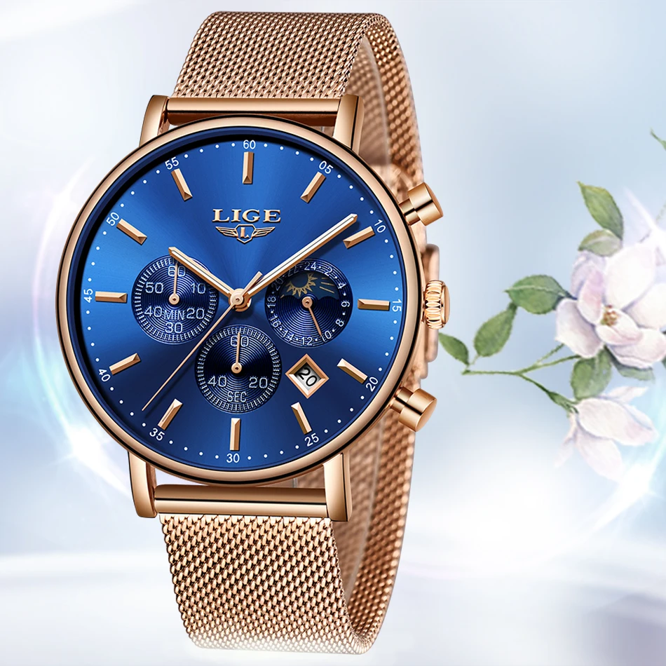 

LIGE Women Watches Top Luxury Brand Quartz Watch Lady Fashion Luminous Clock Waterproof Date Girl Wristwatch Gift for Wife 2019