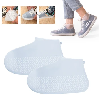 

1 Pair Reusable Silicone Waterproof Shoes Covers Slip-resistant Rubber Rain Boot Overshoes S/M/L Skid-proof Shoes Accessories