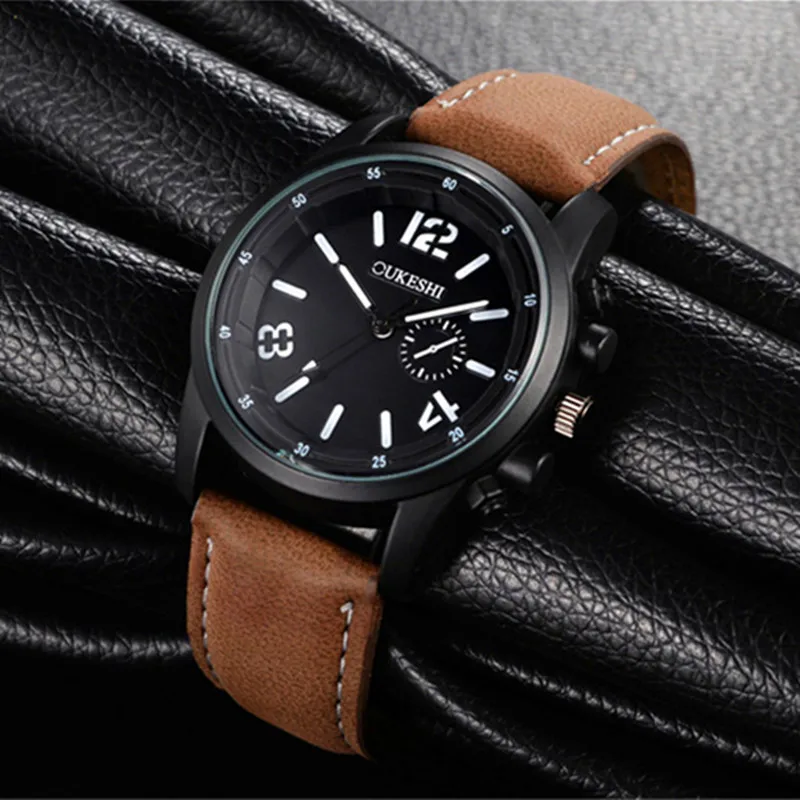 

Luxury OUKESHI Brand Leather Business Casual Watches Men Military Sports Waterproof Quartz Clock Wristwatches Relogio Masculino
