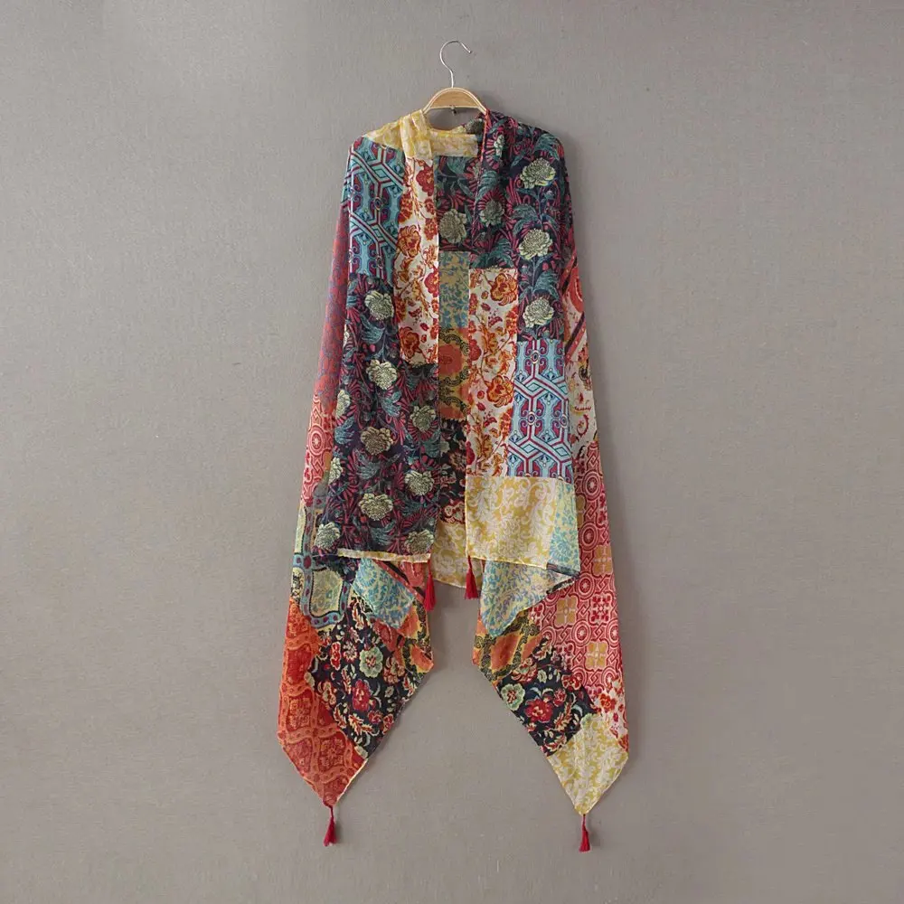Sciarpa Scialle Oversize Autunno/inverno Con Frange, Tema Equitazione Western, Patchwork Plaid