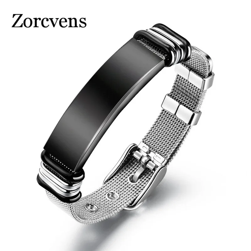 ZORCVENS, новинка, черный/серебристый цвет, нержавеющая сталь, ремешок, браслеты для мужчин, крутые, панк, модные часы, фирменный браслет
