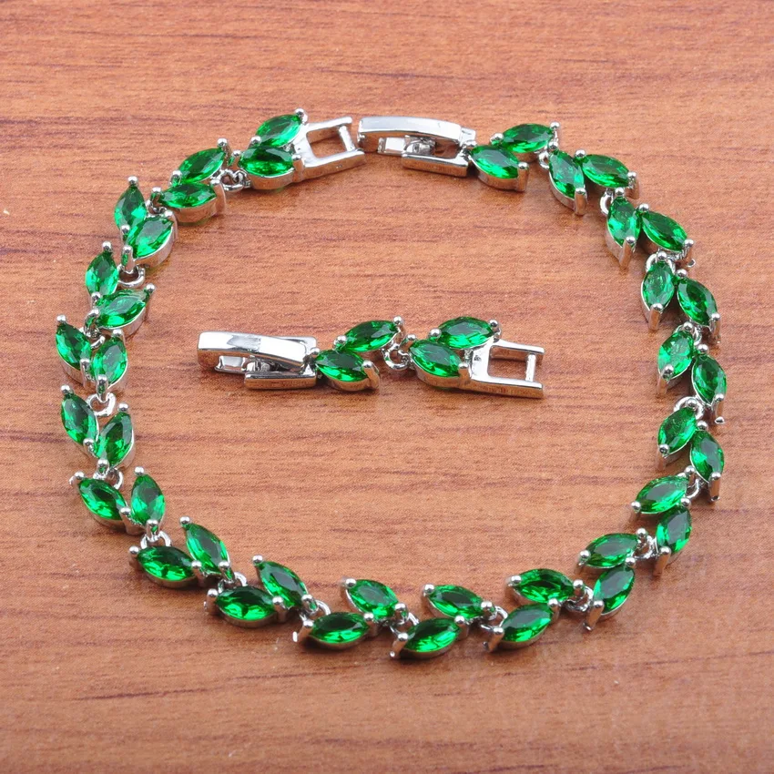 Стиль зеленый натуральный циркон Для женщин модный костюм 925 Серебряные комплекты ювелирных изделий Длинные висячие серьги/Цепочки и ожерелья/браслет/кольцо JS504 - Окраска металла: Bracelet