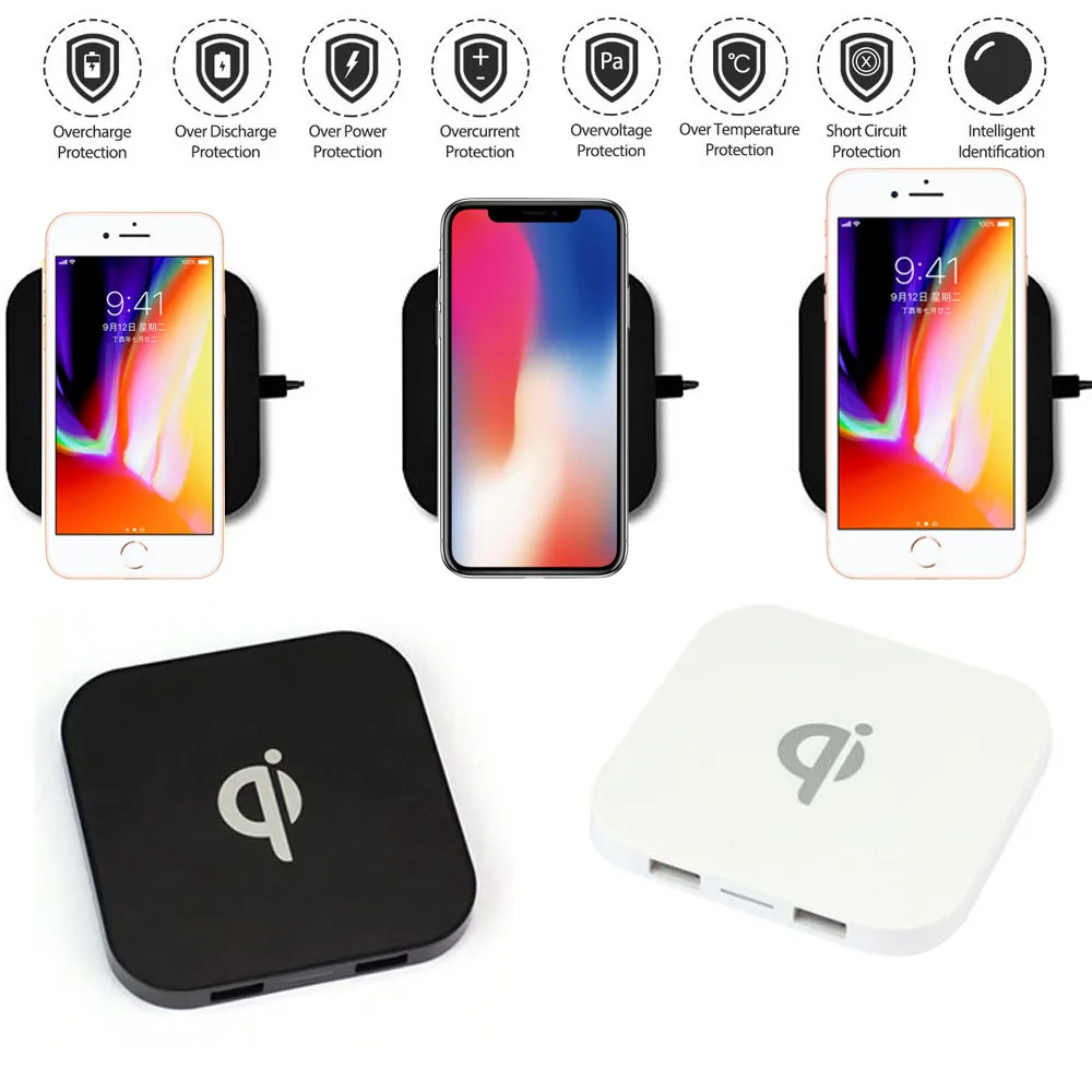 Nuovo Portatile Mini Qi Sicuro Caricabatterie Беспроводной коврик di Ricarica Veloce Dual USB Semplice для Iphone8/8
